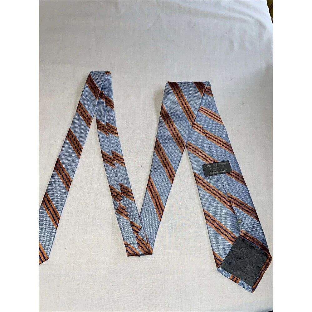 Robert Talbott Men’s Dress Tie Size 58” Blue Orange Striped Silk Business Formal